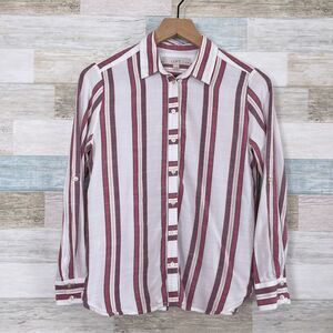 LOFT Striped Button Down Tunic Shirt White Red Casual Womens Small Petite SP